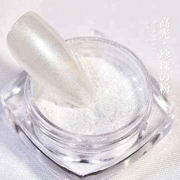 Premium Pearl Powder 2 Boxes, White Chrome Nail Powder Ice Transparent Aurora Dust Nail Powder Neon Rainbow Chameleon Powder Chrome Iridescent Pigment Pearlescent High Gloss Nail Art Glitters