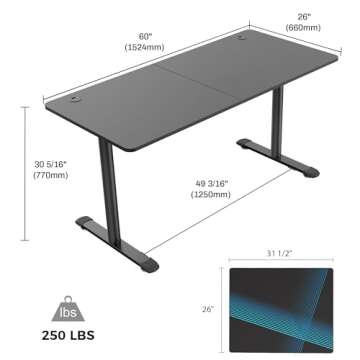 EUREKA ERGONOMIC Gaming Desk, 60 Inch Large Home Office Computer Table PC Gamer Students Study Writing Working Sturdy Modern Workstation for 3 Monitors with Free Mouse Pad, Easy to Assemble, Black