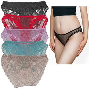 Sexy Basics Women's Soft & Stretchy Lace Bikini Underwear Panties - Multi Color Packs (Medium, 5 Pac...