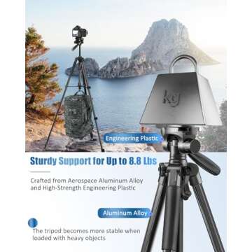 CAMBOFOTO 62"-Camera-Tripod, Lightweight Travel Compatible DSLR/Phone/Camcorder, Aluminum Tri Pod with Holder and Travel Bag. (Black, Weight 2.8Lb, Max Load 4.9 Lb)