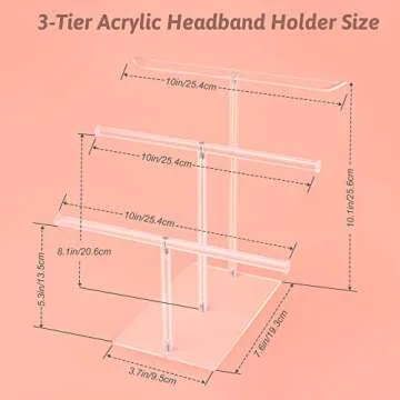 Acrylic Headband Holder Organizer Storage, 3-Tier Clear Scrunchie Holder Stand Hair Accessories Organizer Hair Tie Display Headband Stand for Women and Girls