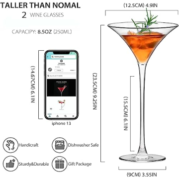 YY Martini Glasses Set of 2 - Crystal Coupe Cocktail Elegance