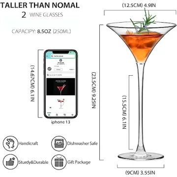 YY Martini Glasses Set of 2 - Crystal Coupe Cocktail Elegance