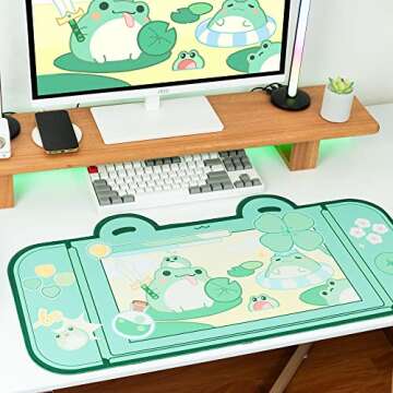 Cute Frog Mouse Pad Large Gaming Mouse Pad, Waterproof Easy Clean,Non-Slip Base Long Office Desk Mat,Durable Large Extended Keyboard Mouse Pad with Stitched Edges for Office Gaming