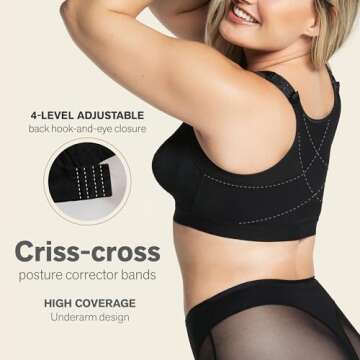 Leonisa Women's Posture Corrector Wireless Back Support Bra, Black, 38B