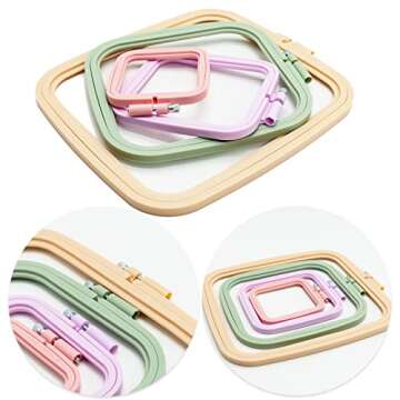 LAMXD 4 Pieces Embroidery Hoop Rectangle Square Embroidery Frame Cross Stitch Hoop Sewing Tool for Art Craft Handy Sewing (Multicolor),with Gold Eye Embroidery Needles