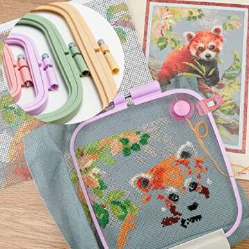 LAMXD 4 Pieces Embroidery Hoop Rectangle Square Embroidery Frame Cross Stitch Hoop Sewing Tool for Art Craft Handy Sewing (Multicolor),with Gold Eye Embroidery Needles