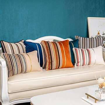 Yangest Black Striped Velvet Pillow Cover - 12x20 Inches