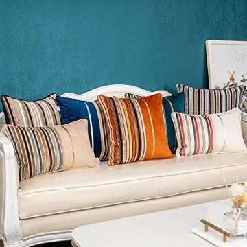 Yangest Black Striped Velvet Pillow Cover - 12x20 Inches