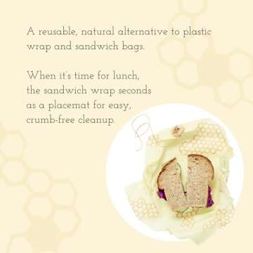 Bee's Wrap Reusable Beeswax Food Wraps Made in the USA, Eco Friendly Beeswax Wraps for Food, Sustainable Organic Cotton Wrap, Sandwich Wrap for Bread, Honeycomb Pattern