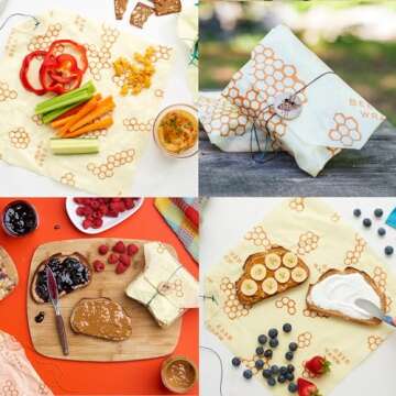 Bee's Wrap Reusable Beeswax Food Wraps Made in the USA, Eco Friendly Beeswax Wraps for Food, Sustainable Organic Cotton Wrap, Sandwich Wrap for Bread, Honeycomb Pattern