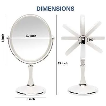 YEAKE Vintage Table Mirror with Stand 8-inch Double Sided Swivel 1X/3X Magnification Desk Mirror with Silver Style 13 Inch Height Standing Tabletop Makeup Vanity Mirror(Oval)