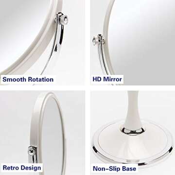 YEAKE Vintage Table Mirror with Stand 8-inch Double Sided Swivel 1X/3X Magnification Desk Mirror with Silver Style 13 Inch Height Standing Tabletop Makeup Vanity Mirror(Oval)