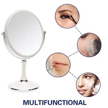YEAKE Vintage Table Mirror with Stand 8-inch Double Sided Swivel 1X/3X Magnification Desk Mirror with Silver Style 13 Inch Height Standing Tabletop Makeup Vanity Mirror(Oval)