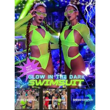 Rave Outfits for Womens - EDC Festival Neon Bodysuit Long Swimsuits Mesh Buckle Shrug Crop Top Club Party 2 Pcs Set(Green,S,1017e)