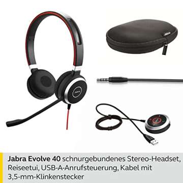 Jabra Evolve 40 Wired Headset for Productivity and Sound