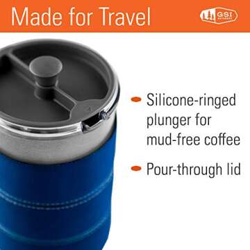 GSI Outdoors, 30 Fl Oz JavaPress, French Press Coffee Mug, Superior Backcountry Cookware Since 1985, Blue
