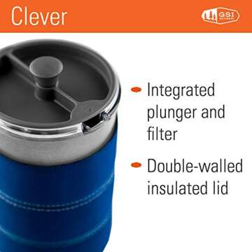 GSI Outdoors, 30 Fl Oz JavaPress, French Press Coffee Mug, Superior Backcountry Cookware Since 1985, Blue