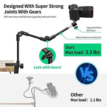 Webcam Stand Camera Mount with Phone Holder & 5/8" Screw, 22in Flexible Projector Stand Gooseneck Desk Mic Stand for Logitech C922 C930e C920 C615 C960 Brio 4K, GoPro, Blue Yeti Snowball Ice