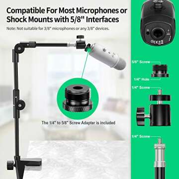 Webcam Stand Camera Mount with Phone Holder & 5/8" Screw, 22in Flexible Projector Stand Gooseneck Desk Mic Stand for Logitech C922 C930e C920 C615 C960 Brio 4K, GoPro, Blue Yeti Snowball Ice