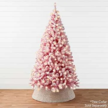 Best Choice Products 6ft Pre-Lit Pink Christmas Tree, Artificial Snow Flocked Full Fir Tree, Holiday...