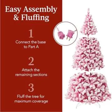 Best Choice Products 6ft Pre-Lit Pink Christmas Tree, Artificial Snow Flocked Full Fir Tree, Holiday Decoration w/ 250 Lights, 928 Branch Tips, Foldable Metal Base