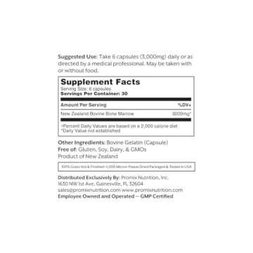 ProMix Grass-Fed Bone Marrow Capsules - Rich in Vitamins 180 Pack