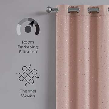 Juicy Couture Melody Night Star Cutout Curtains | 2-Pack Room Darkening Curtains, 38" Wide (76" for Pair) x 84 L | Sky Embellished Thermal Insulated Window Curtain Panels | Blush Curtains