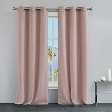 Juicy Couture Melody Night Star Cutout Curtains | 2-Pack Room Darkening Curtains, 38" Wide (76" for Pair) x 84 L | Sky Embellished Thermal Insulated Window Curtain Panels | Blush Curtains