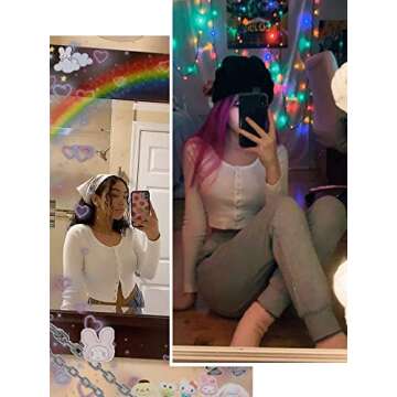 FENSACE Crop Tops for Women Trendy Going Out Y2K Sexy Fall Tops 2024 White Long Sleeve Knit Shirts(White,Small)