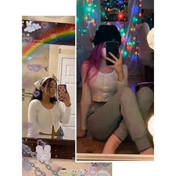 FENSACE Crop Tops for Women Trendy Going Out Y2K Sexy Fall Tops 2024 White Long Sleeve Knit Shirts(White,Small)