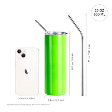 PYD Life 8 Pack Sublimation Tumblers Blanks 20 OZ Skinny Mixed Neon Straight Stainless Steel Cups fo...