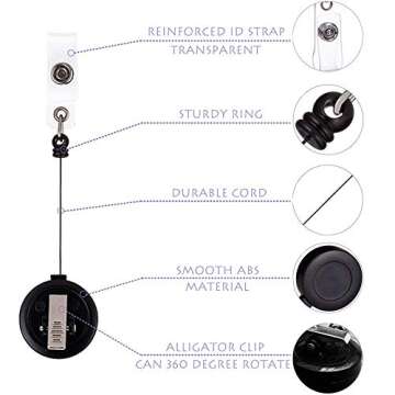 QREEL - 2 Pack - Retractable ID Name Badge Holder Reels with Swivel Alligator Clip (Black)