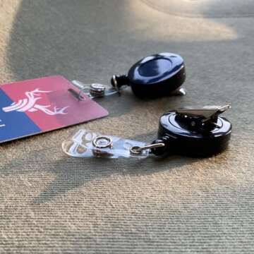 QREEL - 2 Pack - Retractable ID Name Badge Holder Reels with Swivel Alligator Clip (Black)