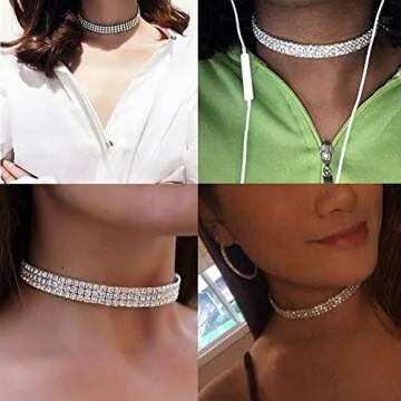Layered Chain Necklace with Rhinestones for Women