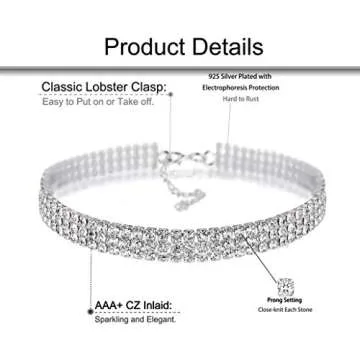 Layered Chain Necklace with Rhinestones for Women