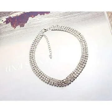 Layered Chain Necklace with Rhinestones for Women