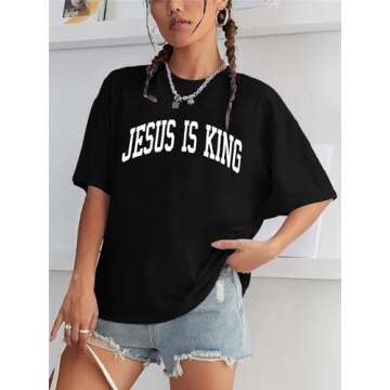 Christian Oversized Shirt Women Jesus Tshirt Jesus Love You Shirts Jesus Faith Tops Bible Verse Inspirational Tee Black