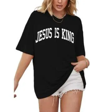 Christian Oversized Shirt Women Jesus Tshirt Jesus Love You Shirts Jesus Faith Tops Bible Verse Inspirational Tee Black