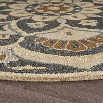 LR Home 6ft Round Indoor Wool Area Rug for Home Decor | Rugs for living room, bedroom, playroom, entryway, office | Hand woven modern farmhouse Large boho area rug for room decor | Black/Multicolor