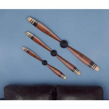 Deco 79 Metal Airplane Propeller Home Wall Decor 2 Blade Wall Sculpture with Aviation Detailing, Set of 3 Wall Art 28", 36", 46"W, Red