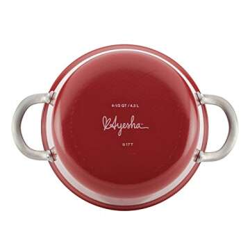 Ayesha Curry Home Collection Nonstick Sauce Pan/Saucepan with Lid, 4.5 Quart, Red