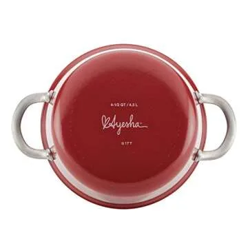 Ayesha Curry Home Collection Nonstick Sauce Pan/Saucepan with Lid, 4.5 Quart, Red