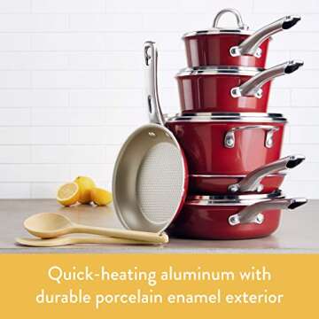 Ayesha Curry Home Collection Nonstick Sauce Pan/Saucepan with Lid, 4.5 Quart, Red