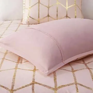 Intelligent Design Raina Twin / Twin XL Comforter Set, Soft Microfiber Comforter Set Twin, Modern Geometric Metallic Bed Set, 4 Pieces College Bedding Comforter Set with 1 Sham, 2 Toss Pillows Blush