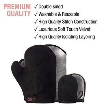 Tanning Mitt Kit – Self Tanner Mitten for Body and Face w/Exfoliation Mitt – Sunless Tanning Mitt Applicator - Double Sided, Washable, Ultra Soft Tanning Gloves for Tan with No Streaks