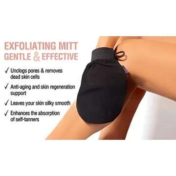 Tanning Mitt Kit – Self Tanner Mitten for Body and Face w/Exfoliation Mitt – Sunless Tanning Mitt Applicator - Double Sided, Washable, Ultra Soft Tanning Gloves for Tan with No Streaks