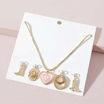 BUBGDYFO Cowboy Boots Hat Heart Necklace for Women