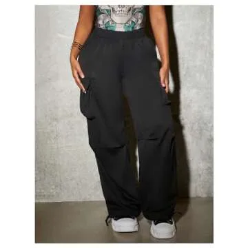 Stylish Women's High-Waisted Cargo Pocket Pants in Black
