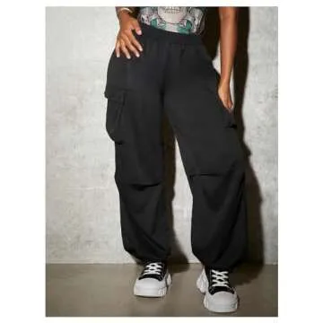Stylish Women's High-Waisted Cargo Pocket Pants in Black